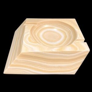 Vintage 1960s Onyx Marble Ashtray Geometrical Optical Illusion - Hand Carved MCM